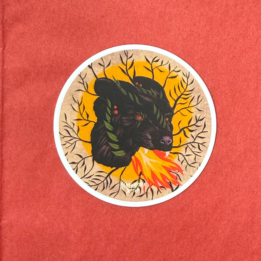 Black bear with fire in mouth sticker