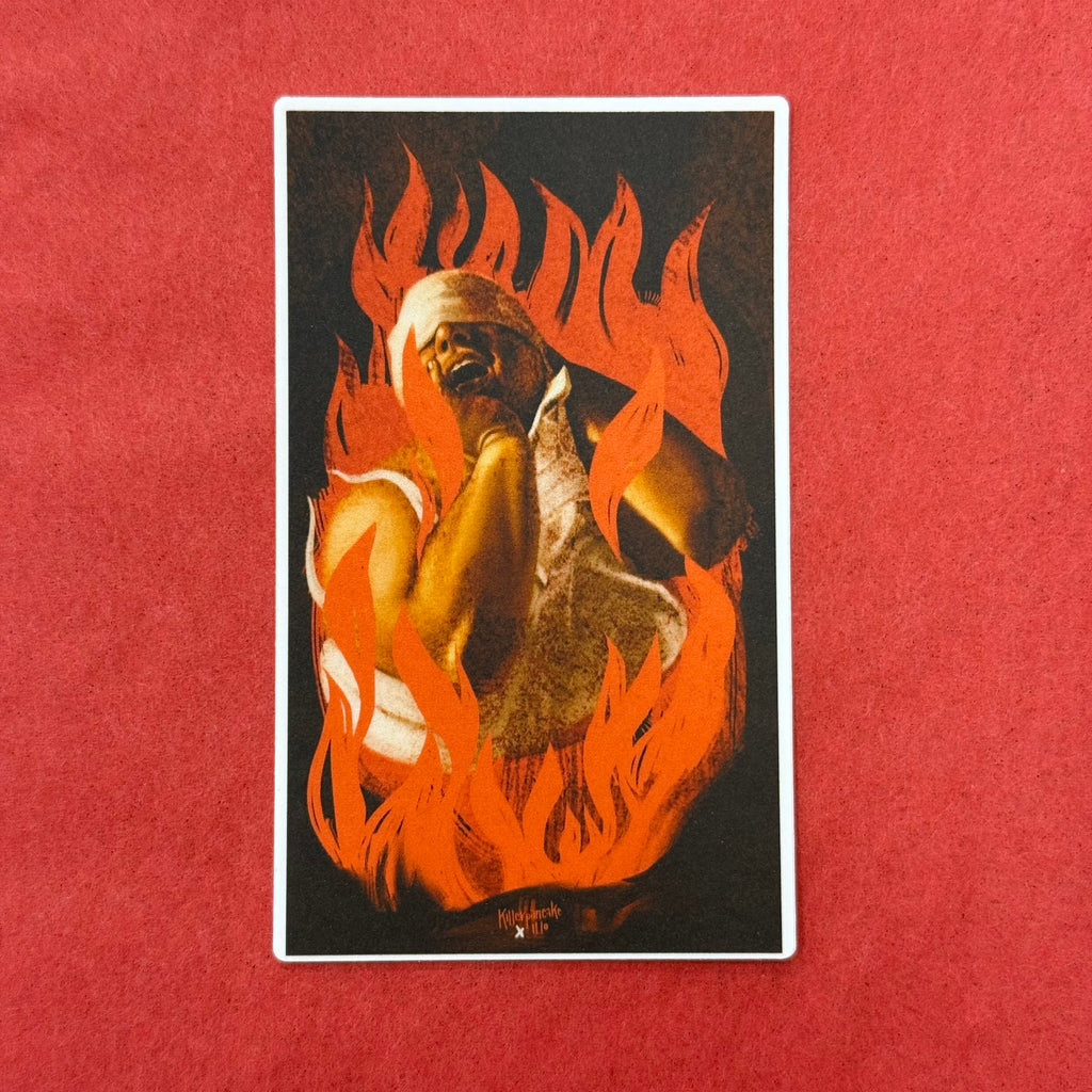 Woman burning alive sticker