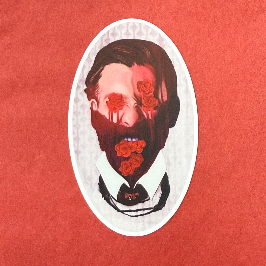 Man with flowers pouring out of his mouth sticker