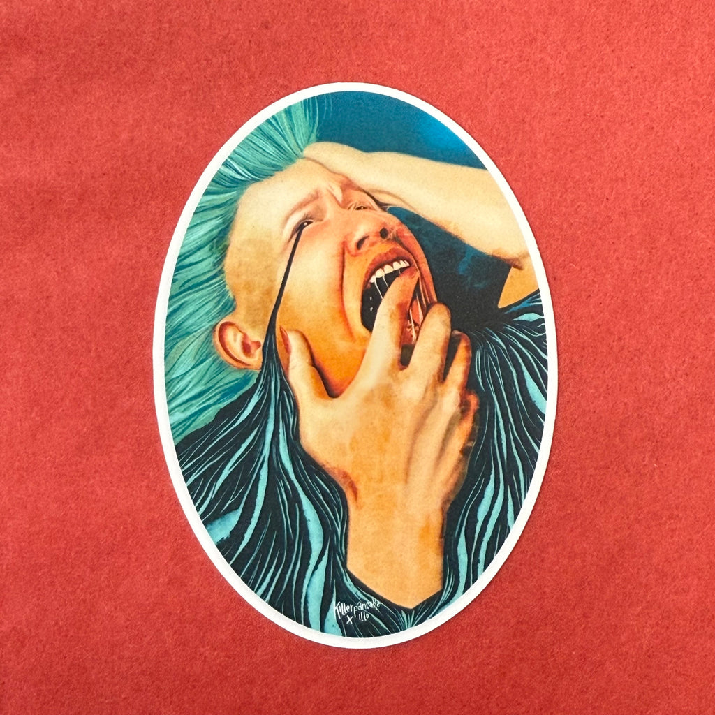 Woman drowning in tears sticker